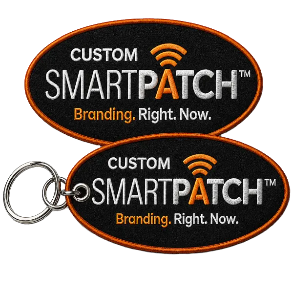 SmartPatch and patch keychain in black with the white letters saying smartpach