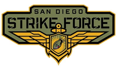 army green and yellow military crest logo for san diego strike force