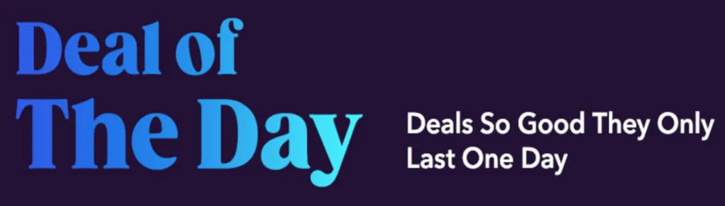 groupon deal of the day logo in blue text and dark blueish purple background