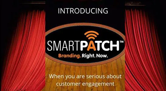 red curtains behind smartpatch logo